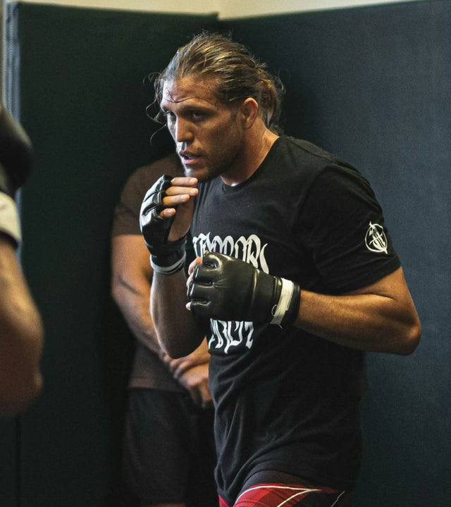 Mixed martial arts fighter wearing a mouthguard